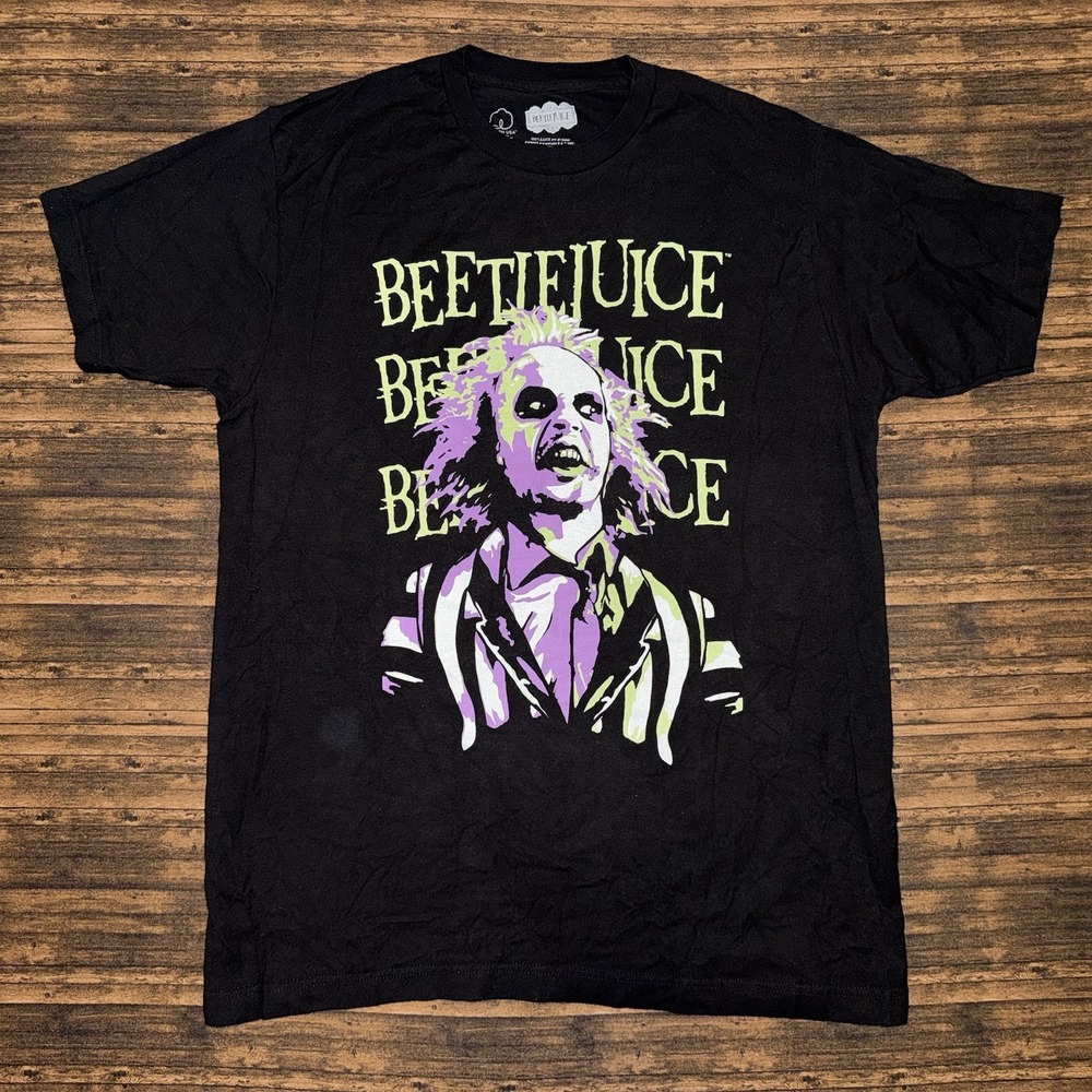 Beetlejuice Beetlejuice Graphic T-Shirt Tee Horror Movie Official Black Sz. L